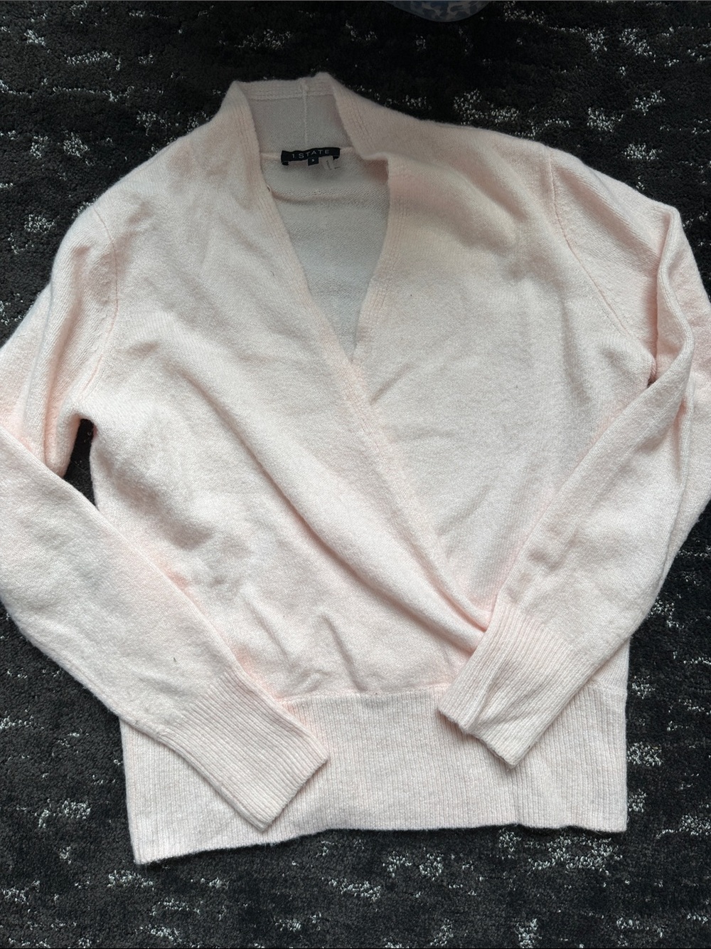 Pale Pink V-Neck Wrap Knit Sweater